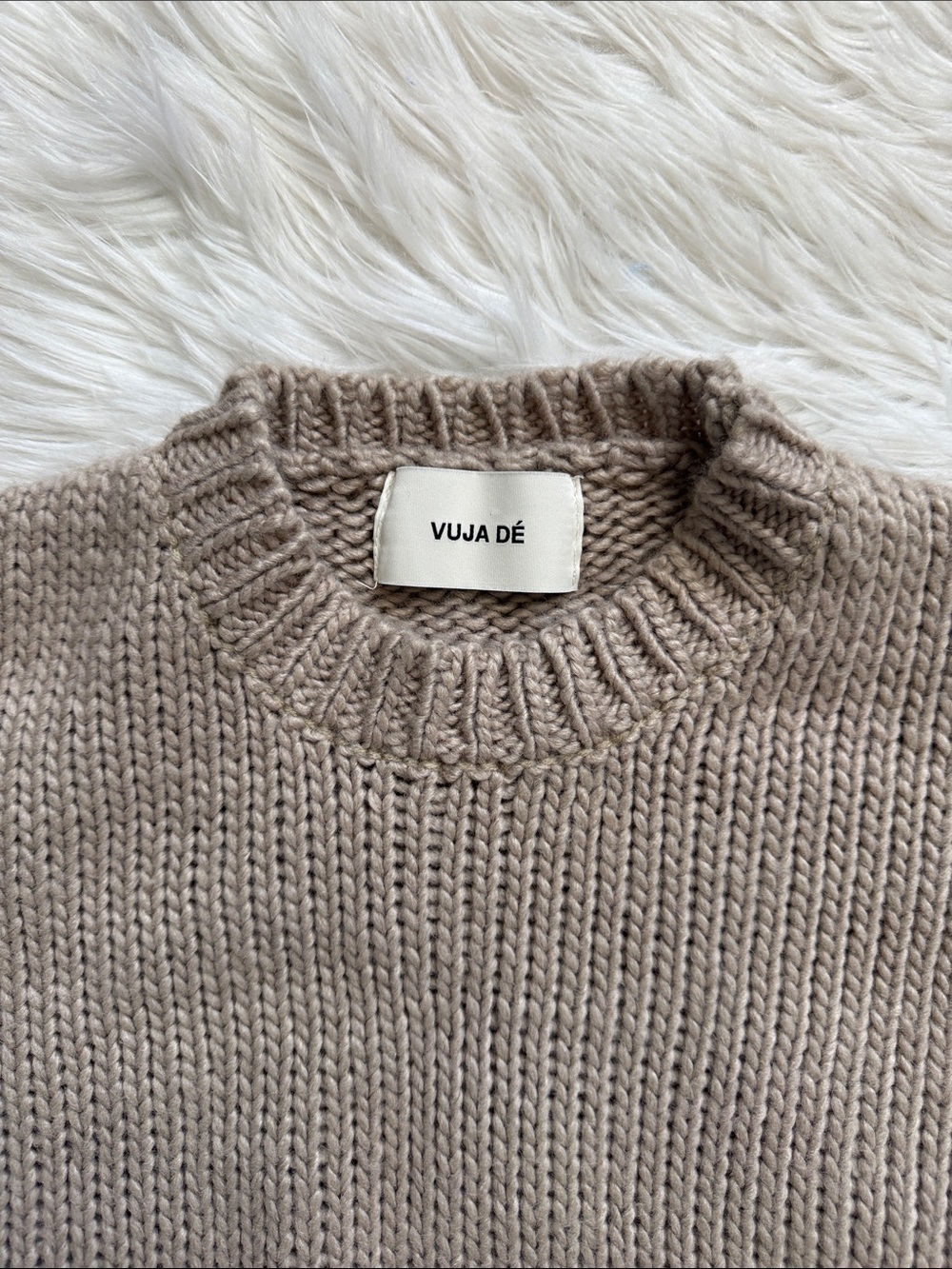 Vuja Dé Beige 100% Wool Knit Sweater Size M-L - Picture 6 of 11